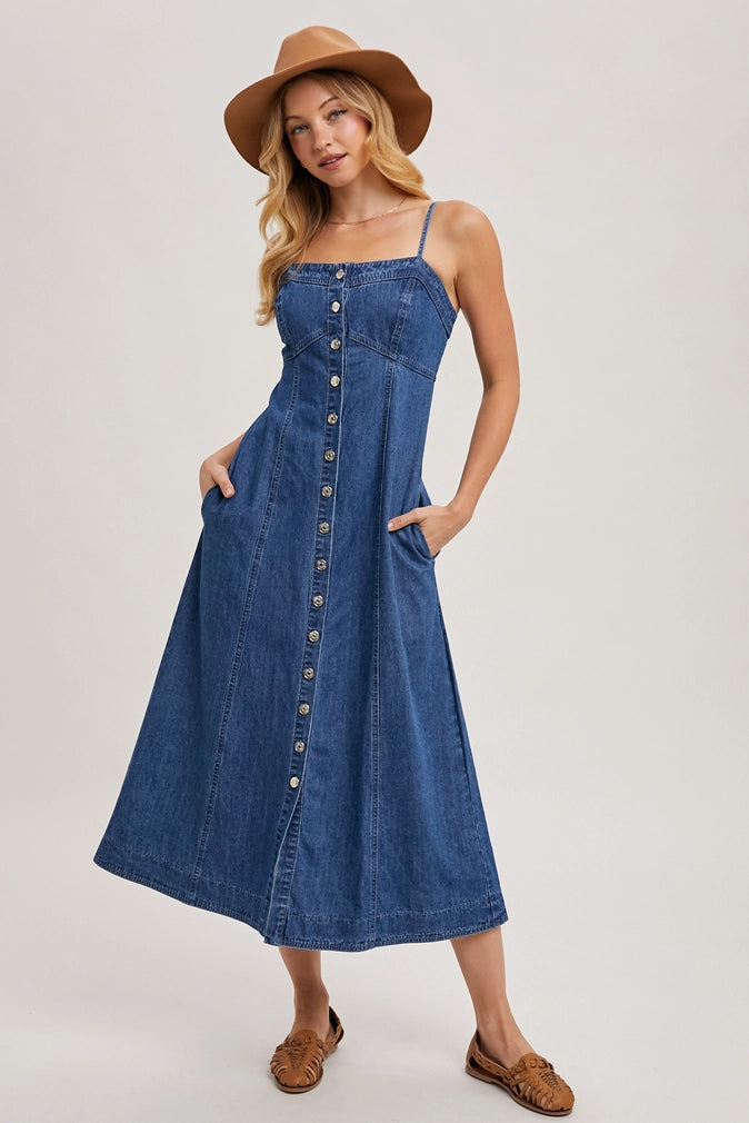 ROAN BUTTON DOWN DENIM MIDI DRESS