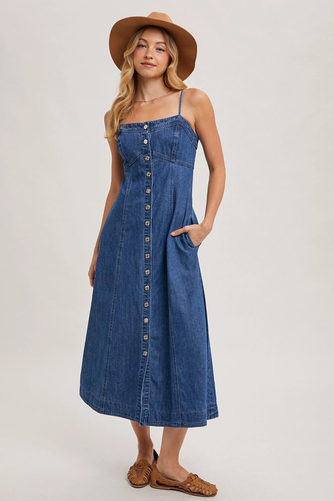 ROAN BUTTON DOWN DENIM MIDI DRESS