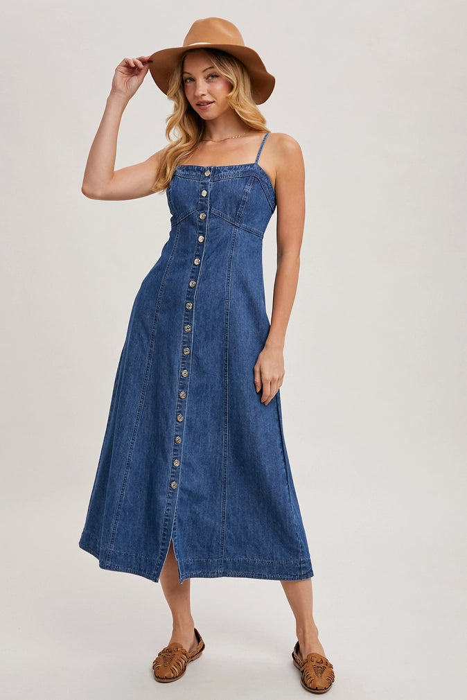 ROAN BUTTON DOWN DENIM MIDI DRESS