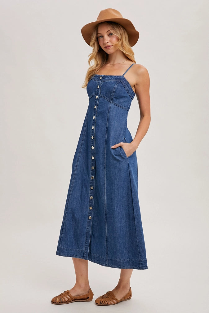 ROAN BUTTON DOWN DENIM MIDI DRESS