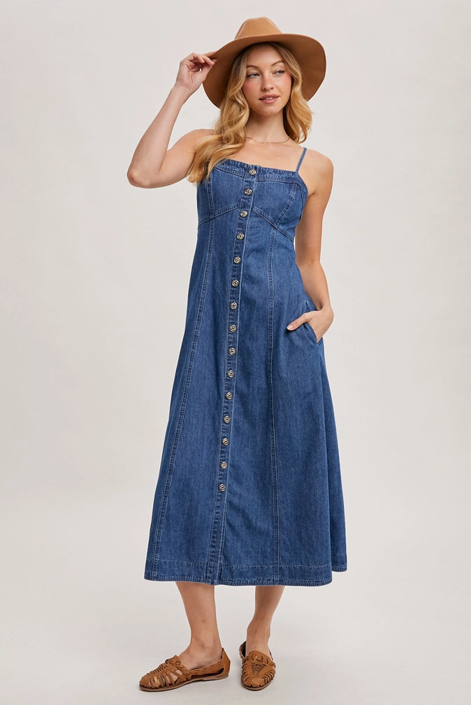 ROAN BUTTON DOWN DENIM MIDI DRESS