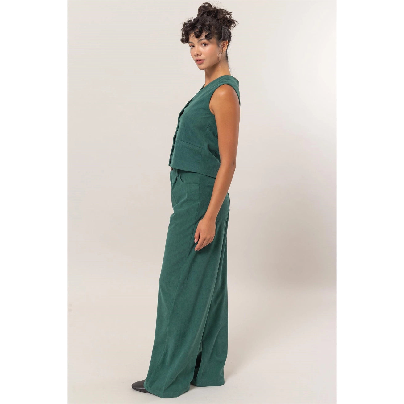 RUE CORDUROY WIDE LEG PANTS | GREEN