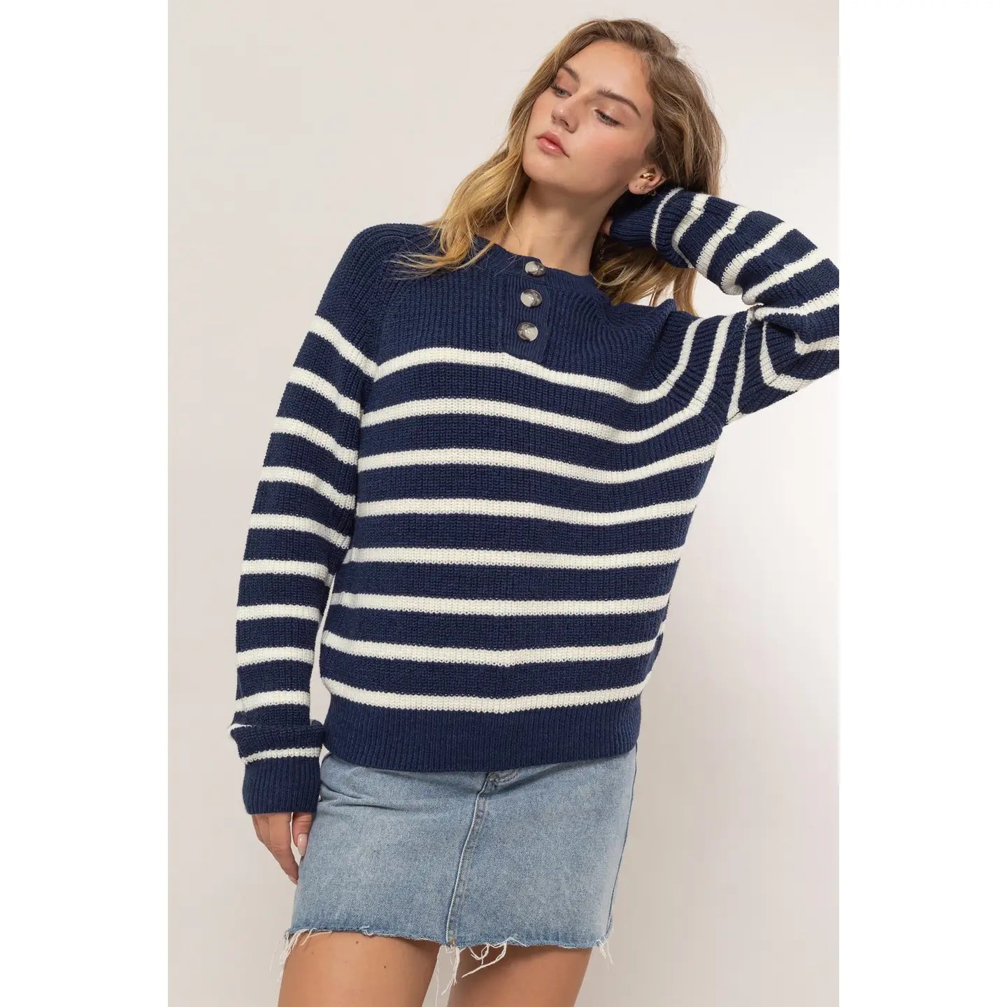 RYAN STRIPED HENLEY SWEATER