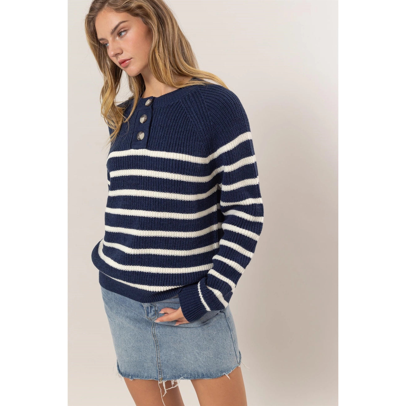 RYAN STRIPED HENLEY SWEATER