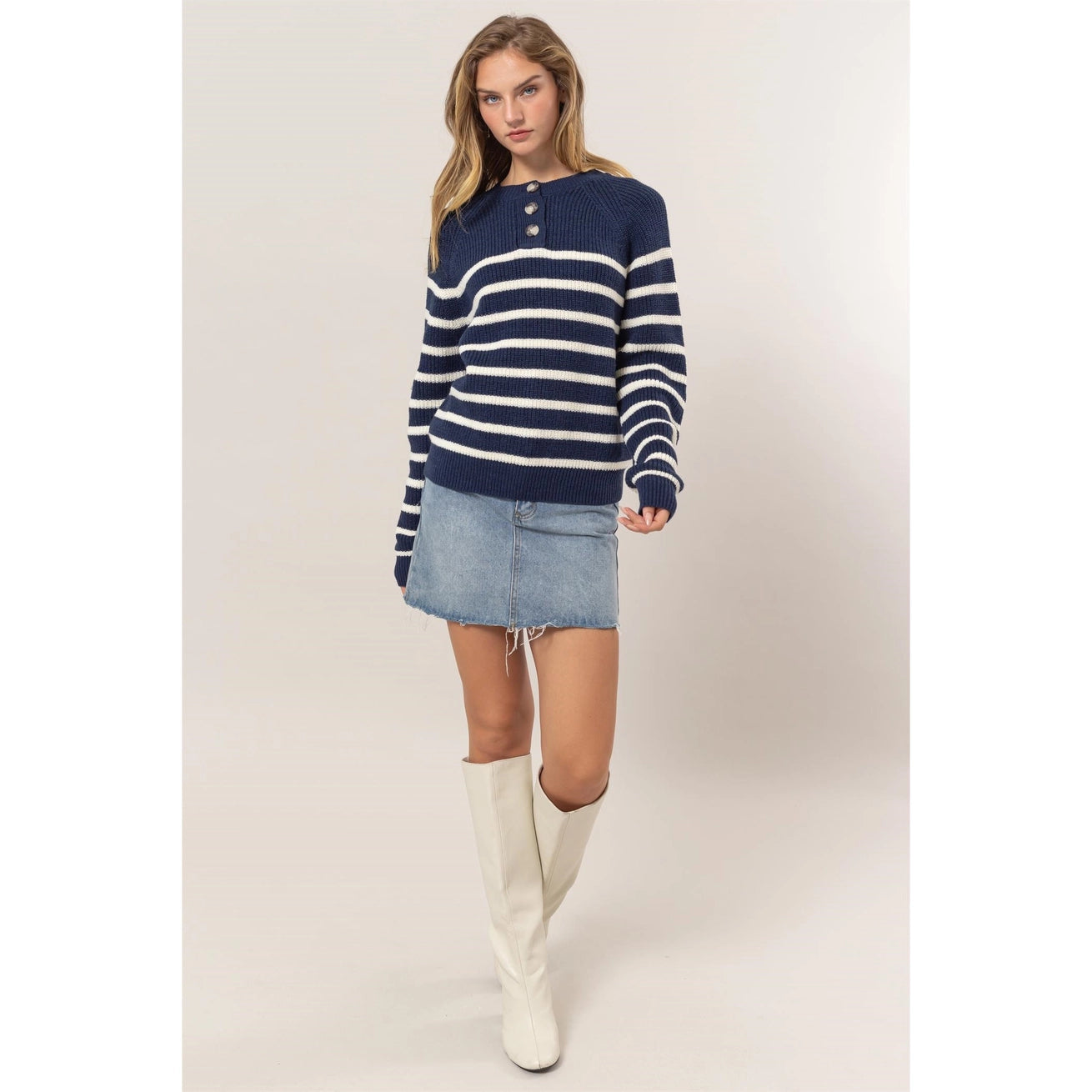 RYAN STRIPED HENLEY SWEATER