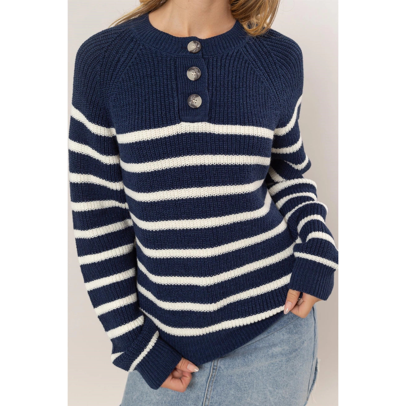 RYAN STRIPED HENLEY SWEATER