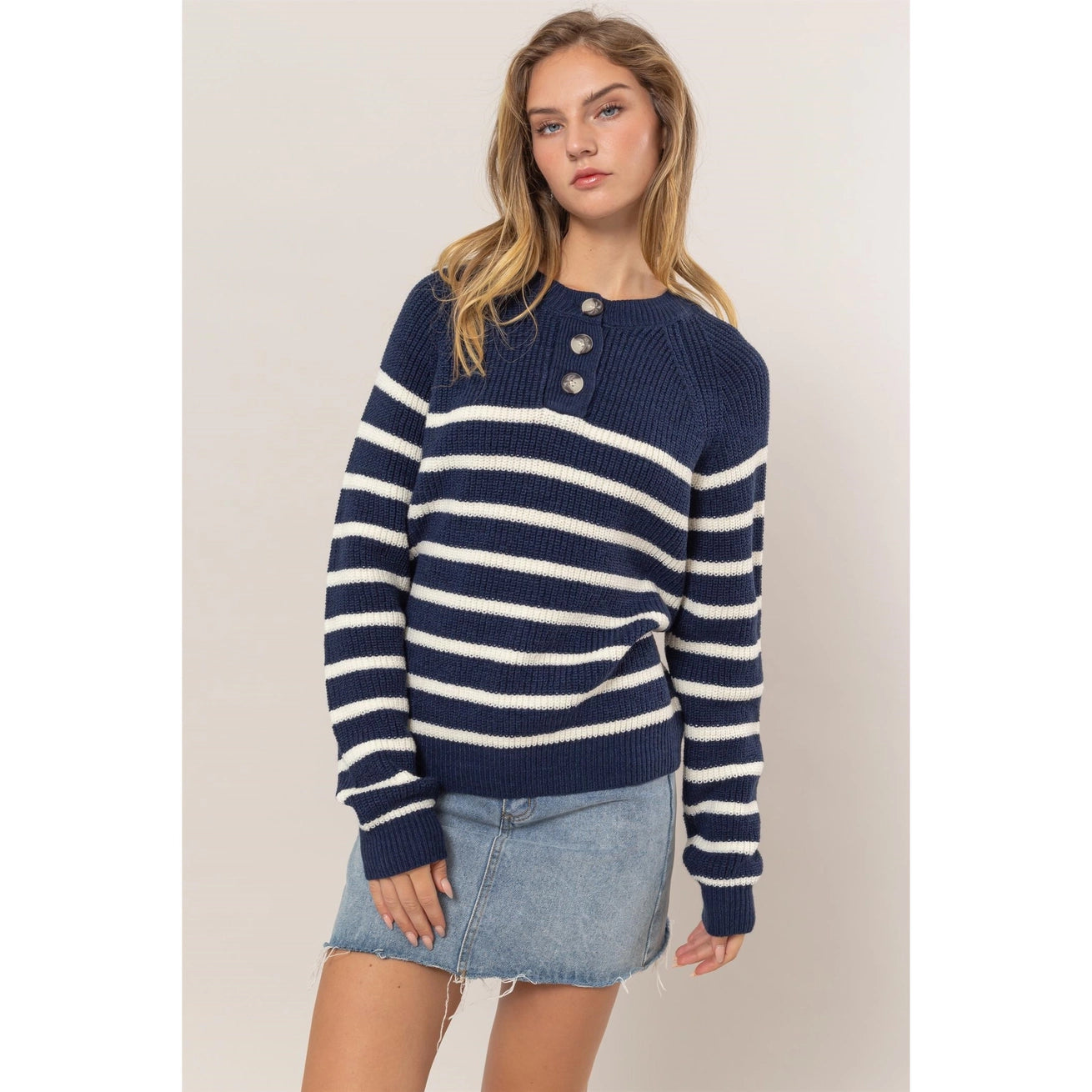 RYAN STRIPED HENLEY SWEATER