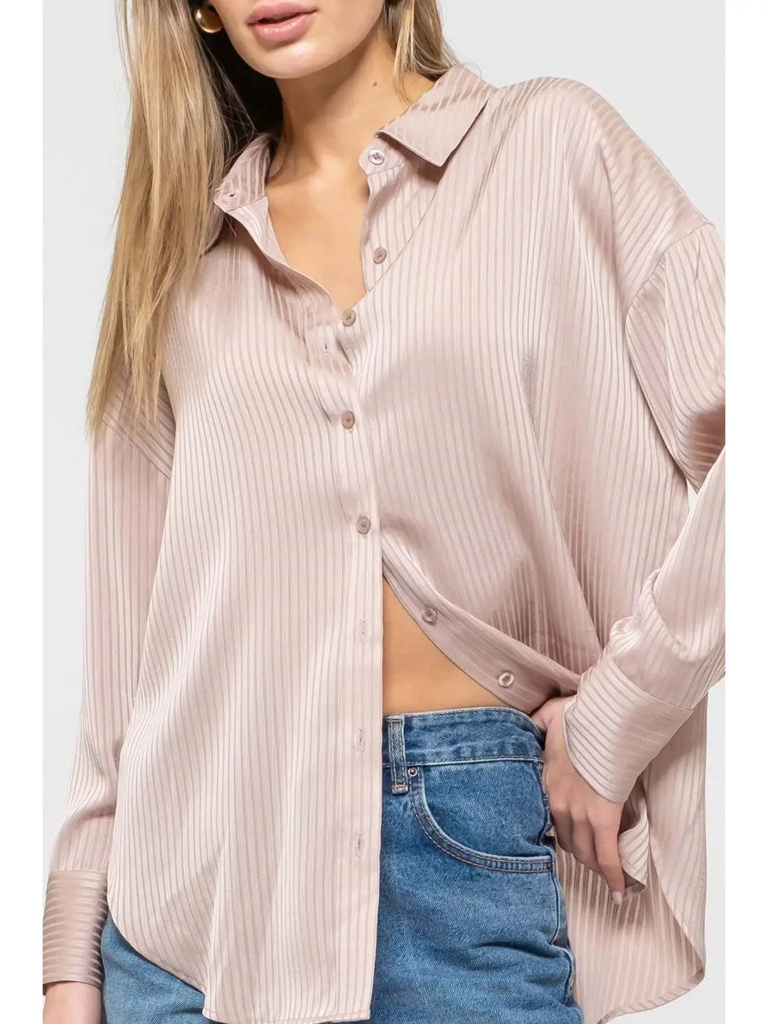 CHARLOTTE SATIN PINSTRIPE BUTTON DOWN SHIRT