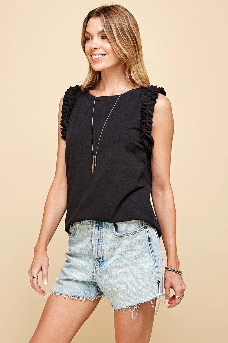 STEPH RUFFLE SLEEVELESS TANK | BLACK