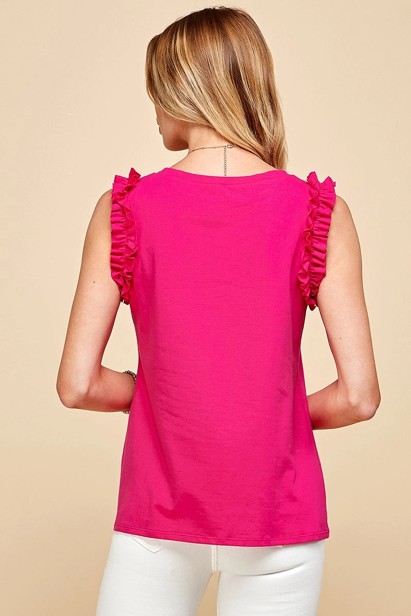 STEPH RUFFLE SLEEVELESS TANK | FUCHSIA