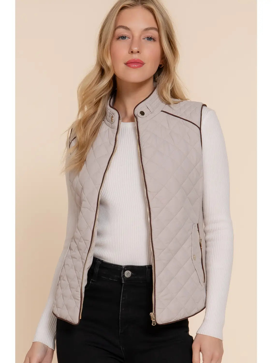 DELPHINE QUILTED VEST | PALE TAUPE