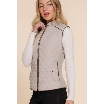 DELPHINE QUILTED VEST | PALE TAUPE