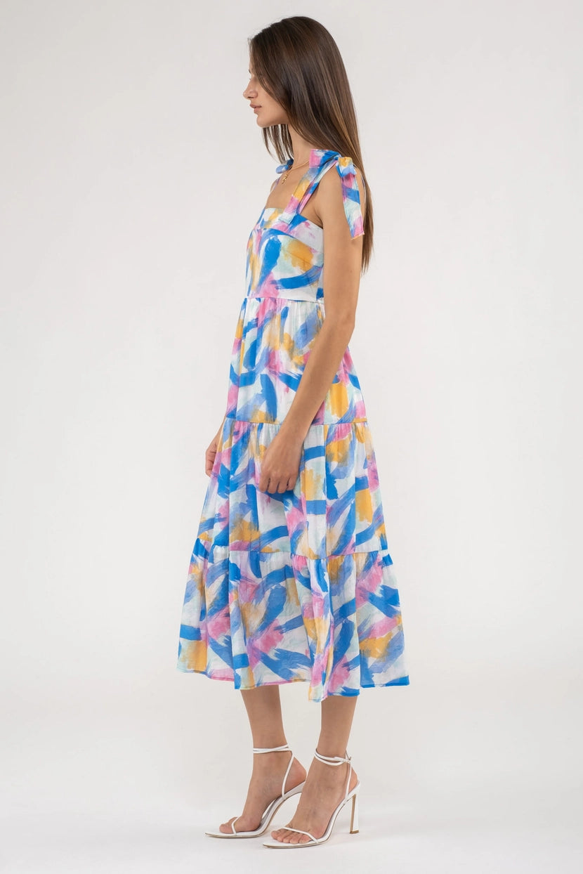 TAYLOR TIERED MIDI DRESS | BLUE