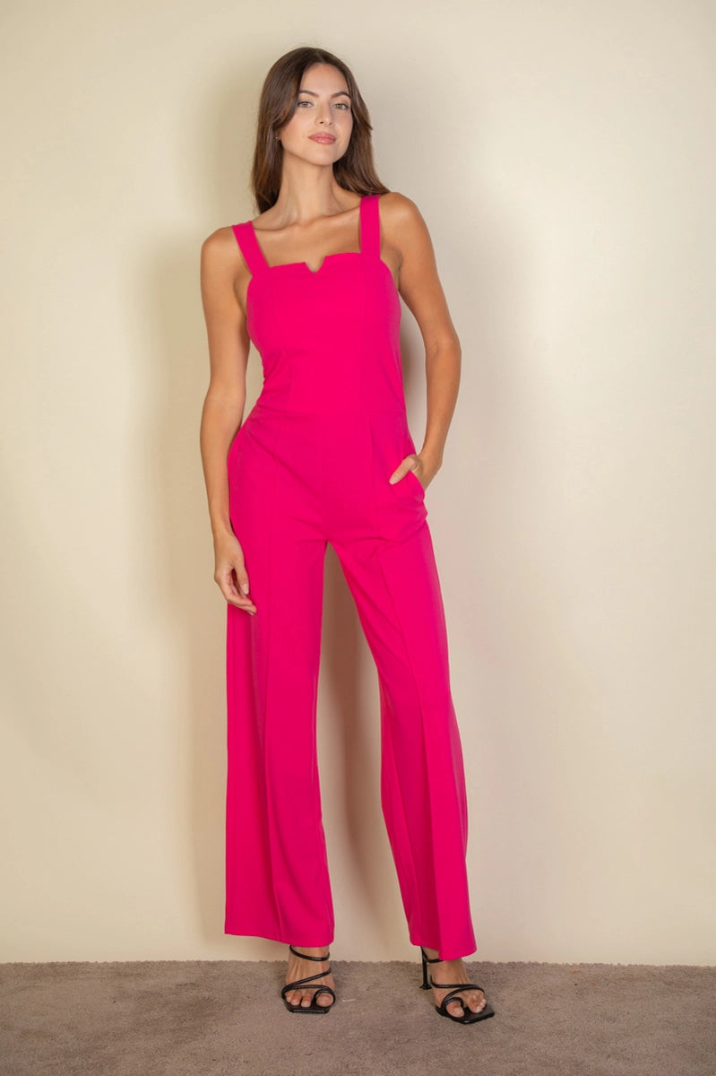 TESSA NOTCHED NECK JUMPSUIT | FUCHSIA