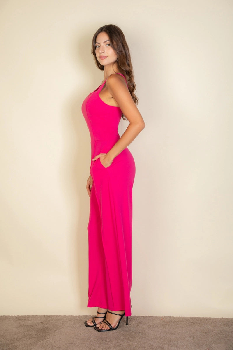 TESSA NOTCHED NECK JUMPSUIT | FUCHSIA