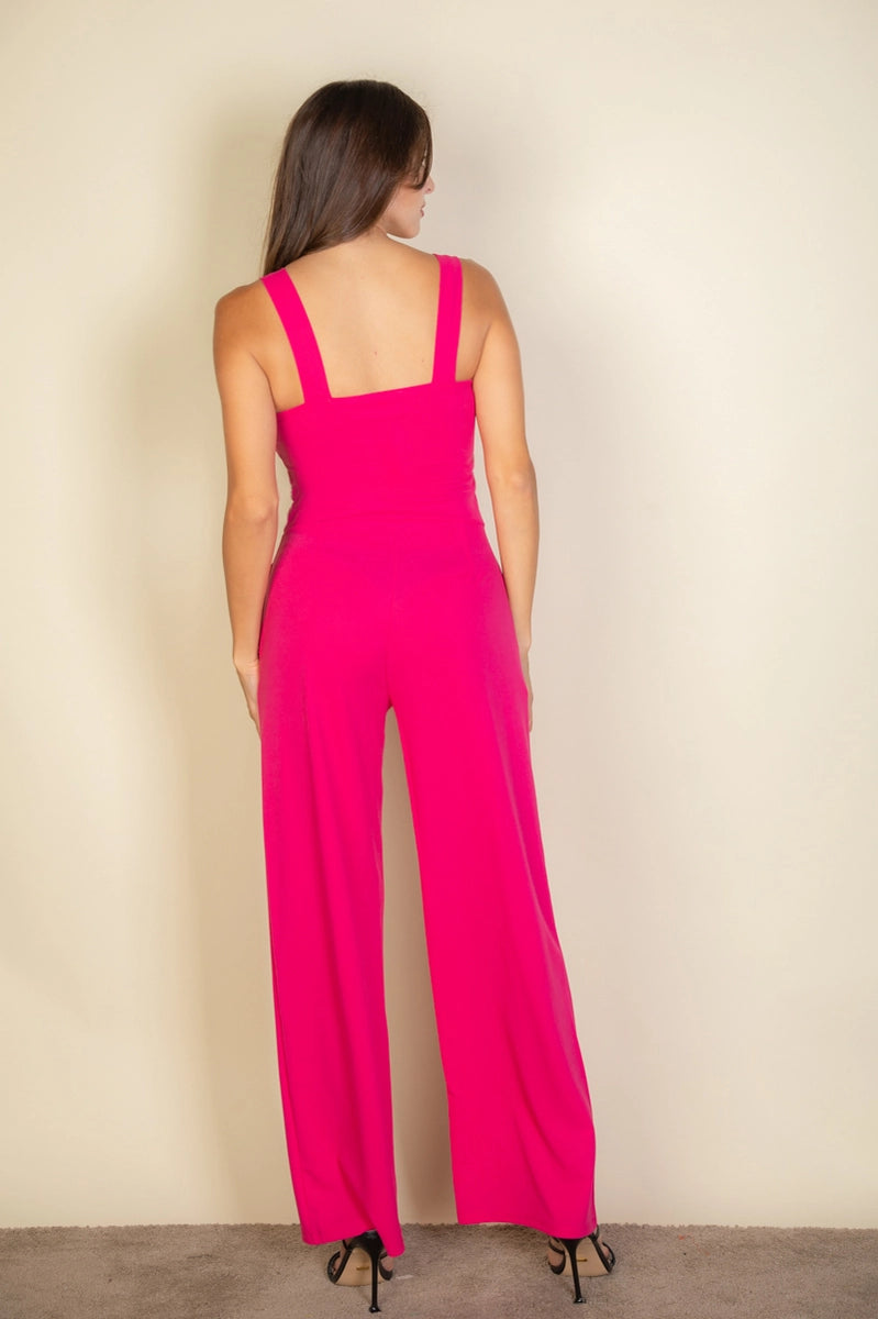 TESSA NOTCHED NECK JUMPSUIT | FUCHSIA