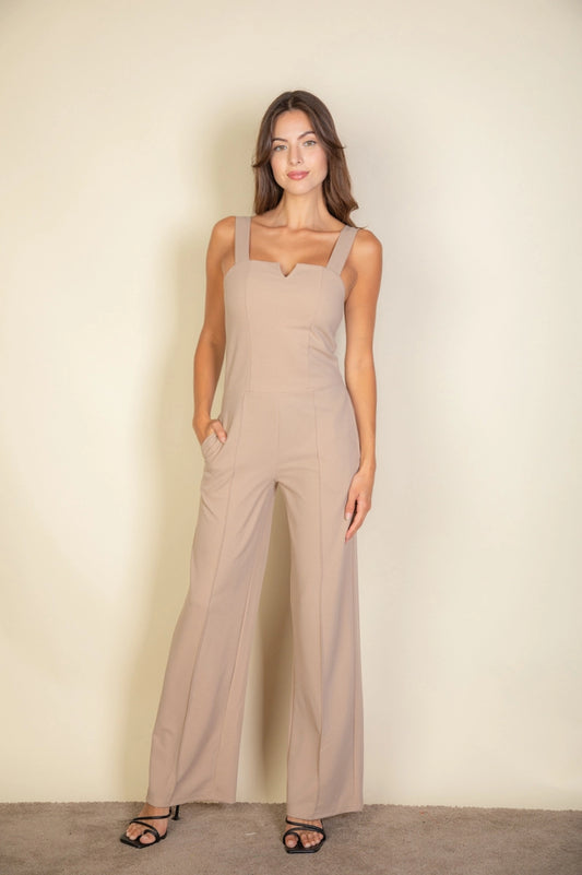 TESSA NOTCHED NECK JUMPSUIT | TAUPE