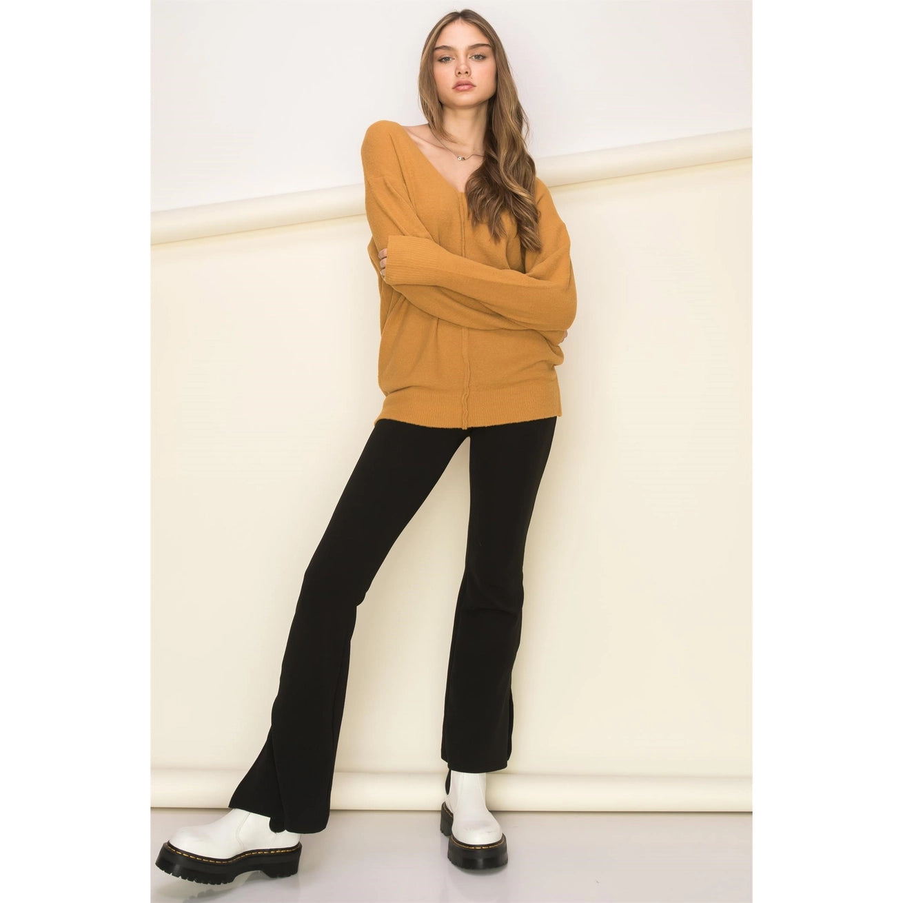 TURNER V NECK SWEATER | BROWN SUGAR