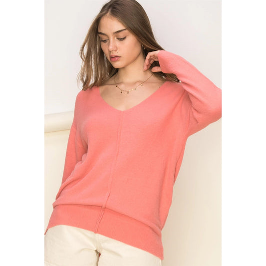 TURNER V NECK SWEATER | PINK