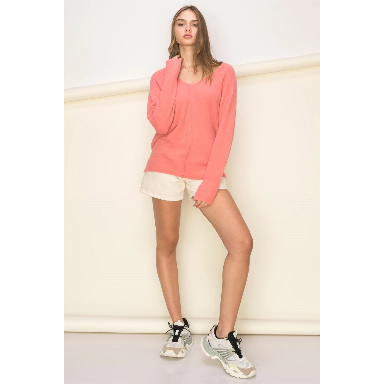 TURNER V NECK SWEATER | PINK