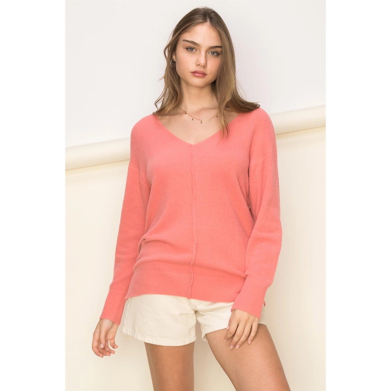 TURNER V NECK SWEATER | PINK