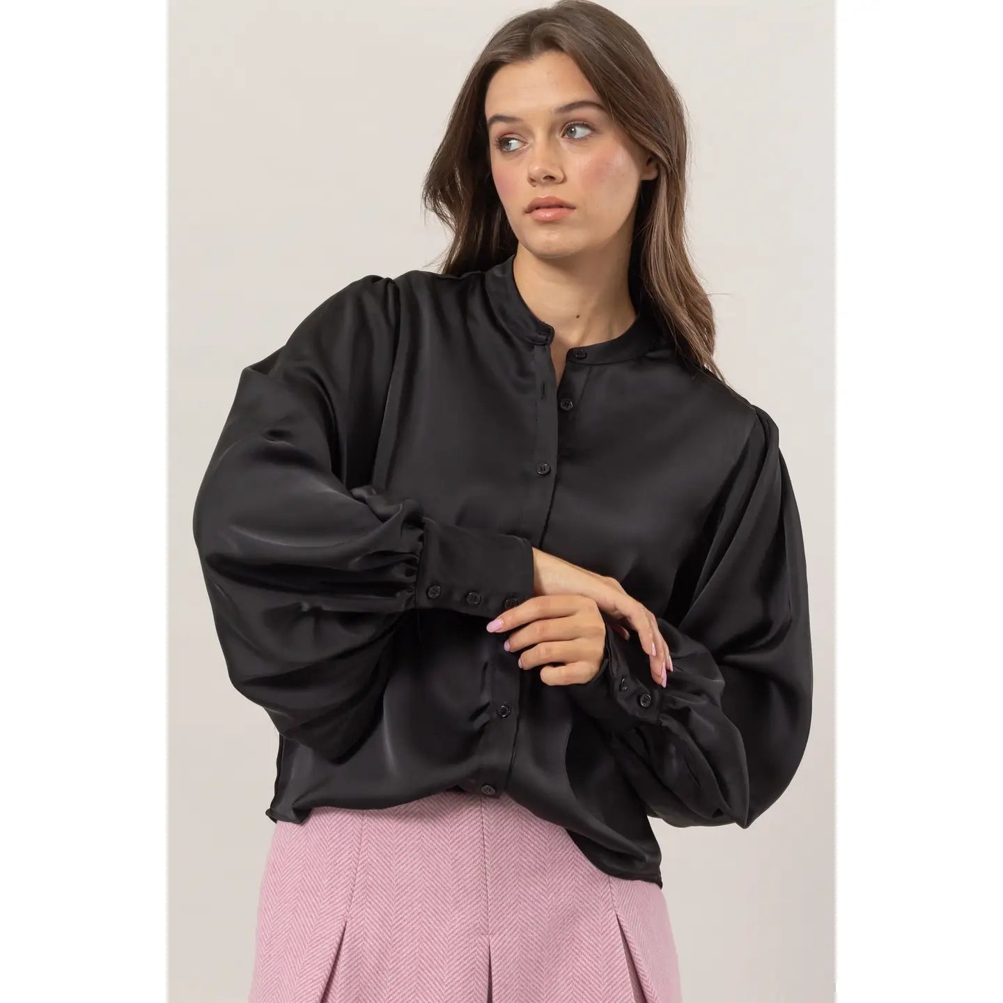 VALERIE SATIN BUTTON FRONT BLOUSE