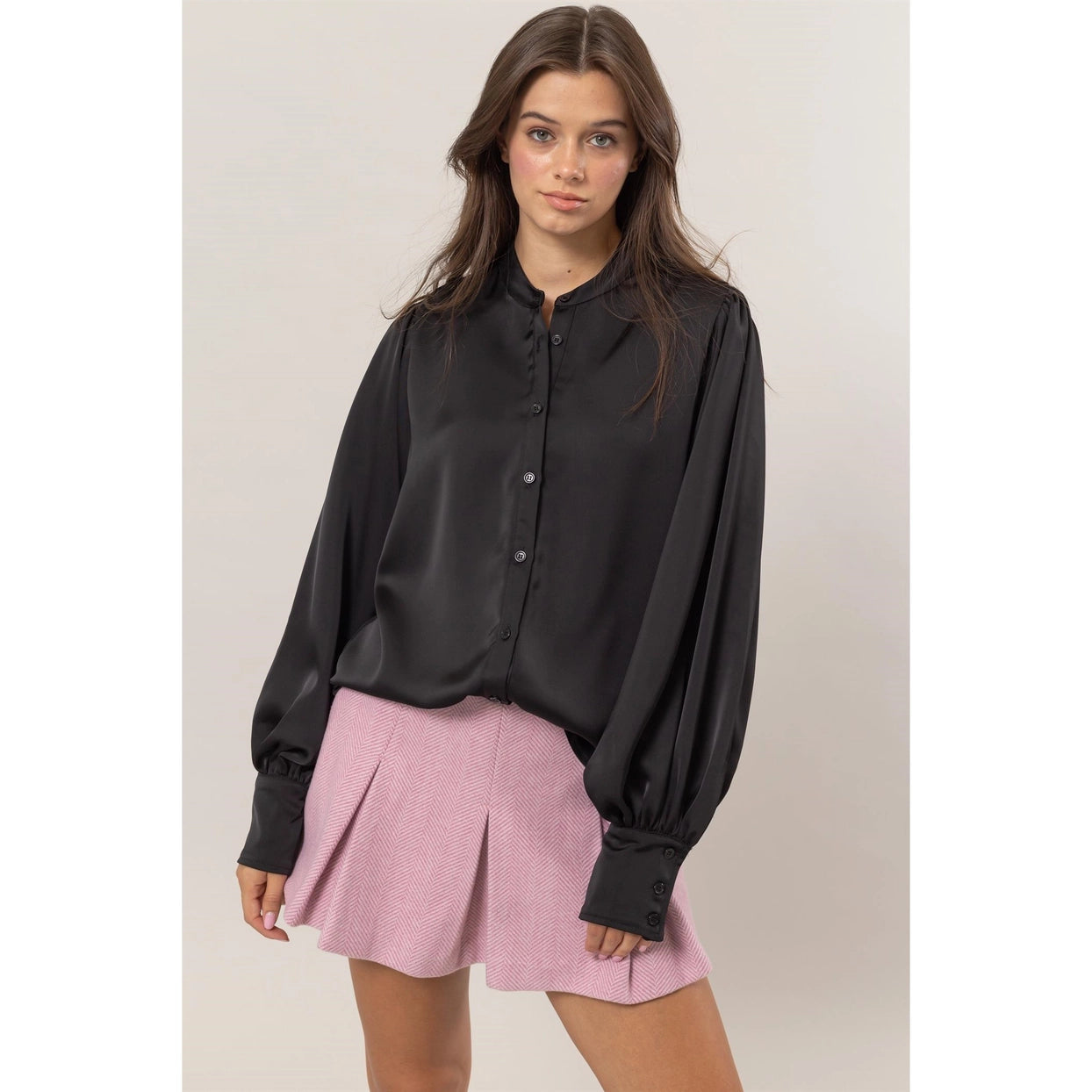 VALERIE SATIN BUTTON FRONT BLOUSE