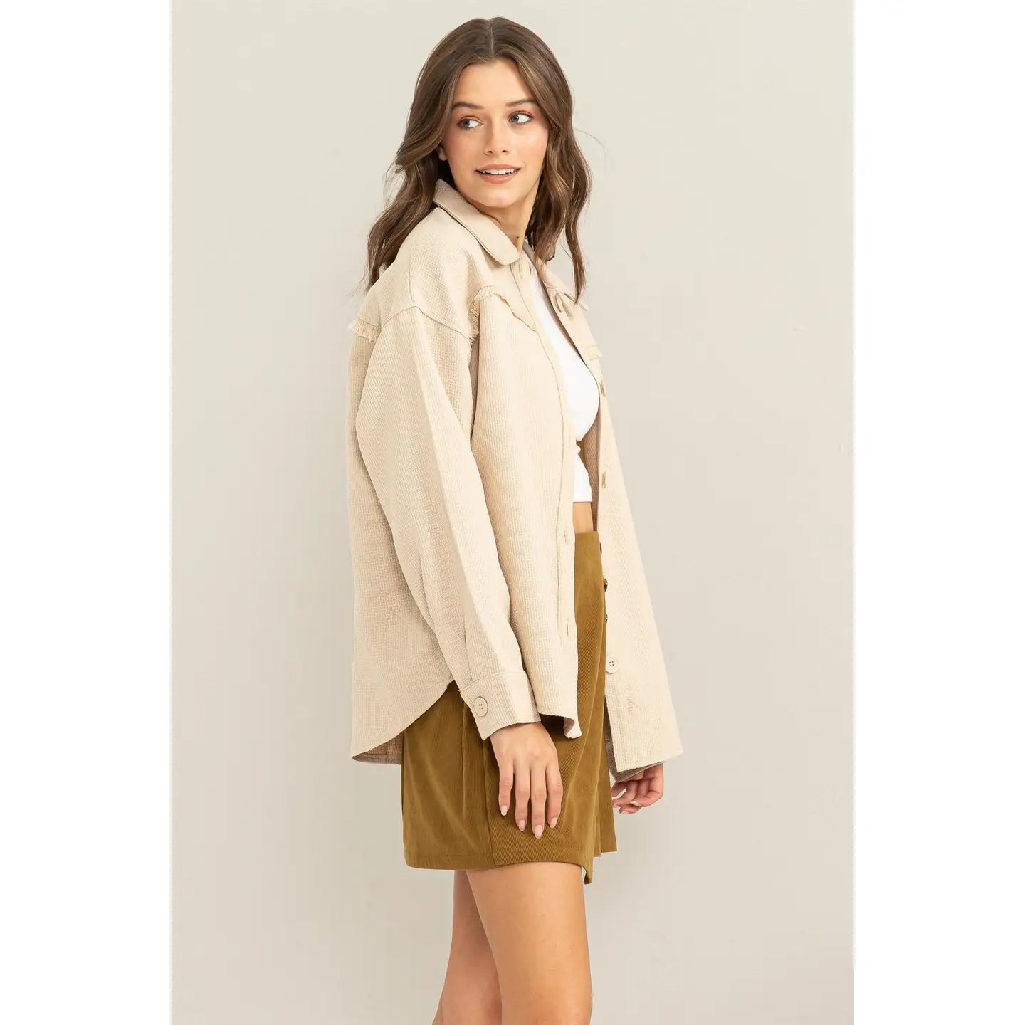 VERONICA FRAY DETAIL SHACKET | BEIGE