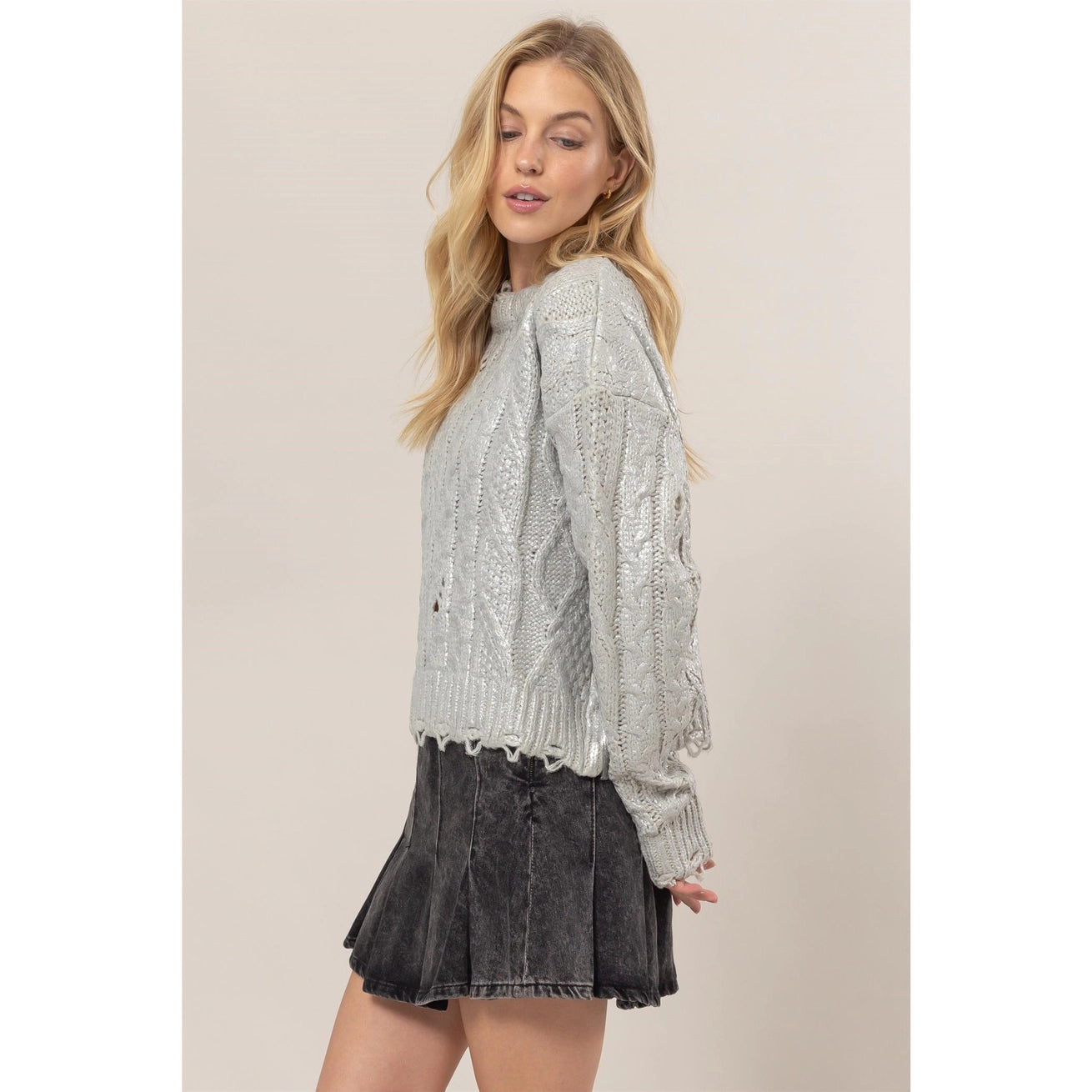 VIVIANA METALLIC CABLE KNIT SWEATER