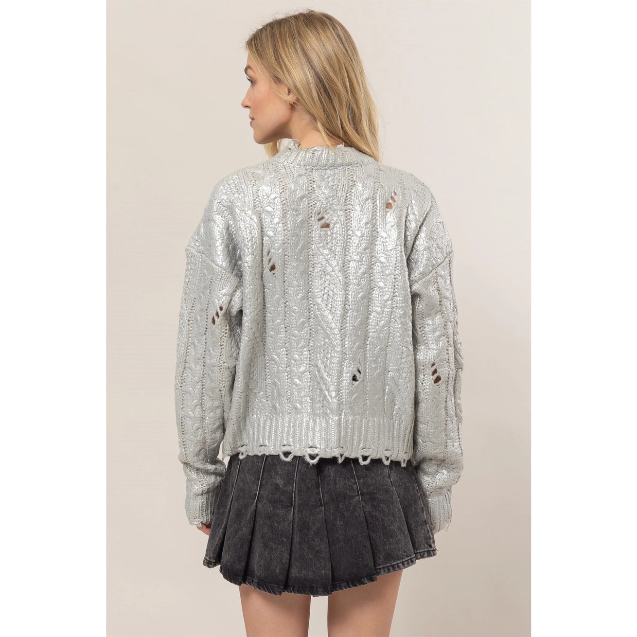 VIVIANA METALLIC CABLE KNIT SWEATER