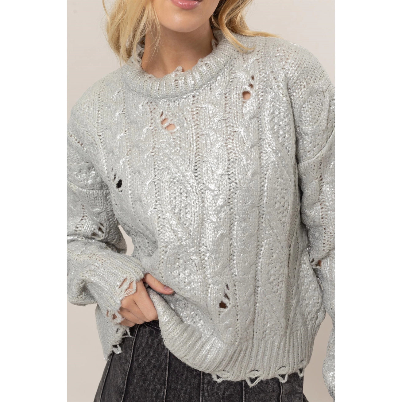 VIVIANA METALLIC CABLE KNIT SWEATER