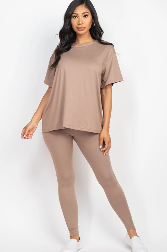 WILLOW OVERSIZED T SHIRT & LEGGINGS LOUNGE SET | DARK TAUPE