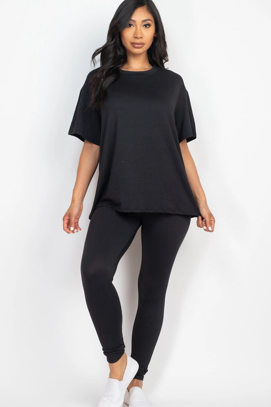 WILLOW OVERSIZED T SHIRT & LEGGINGS SET | BLACK