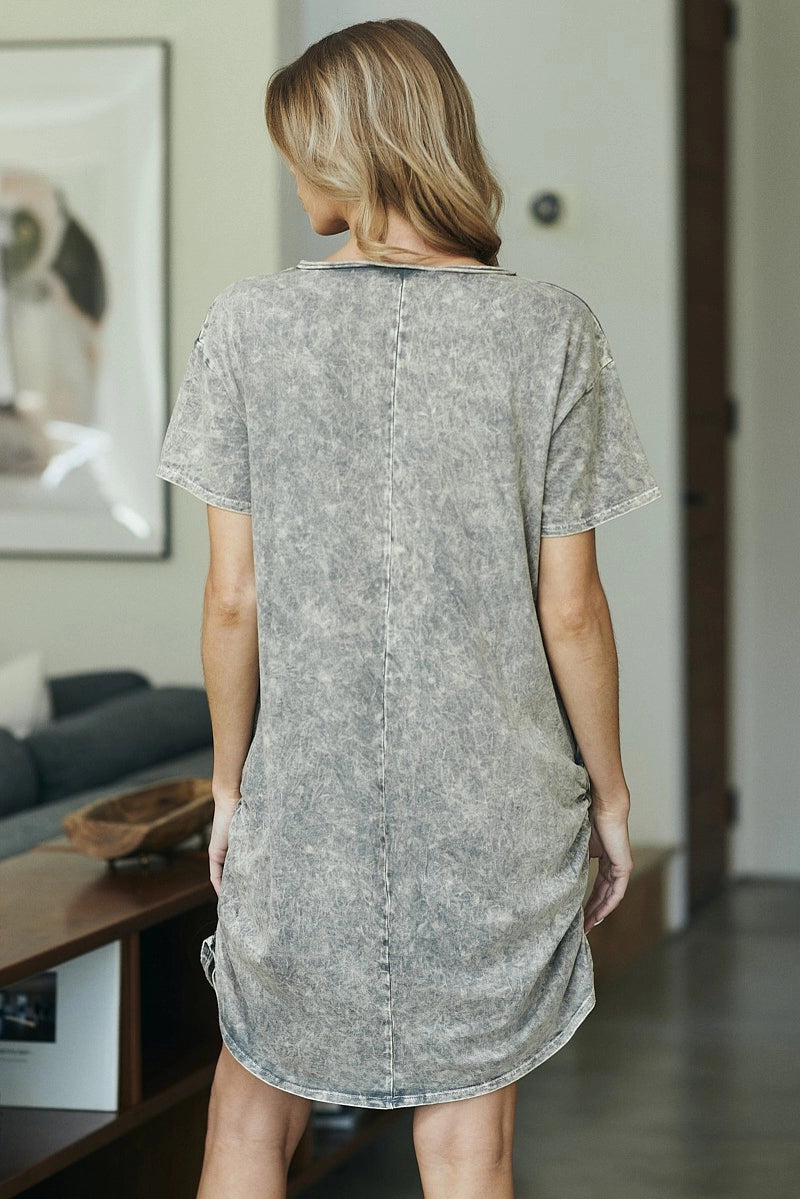 XANDRA MINERAL WASHED T SHIRT DRESS | GREY