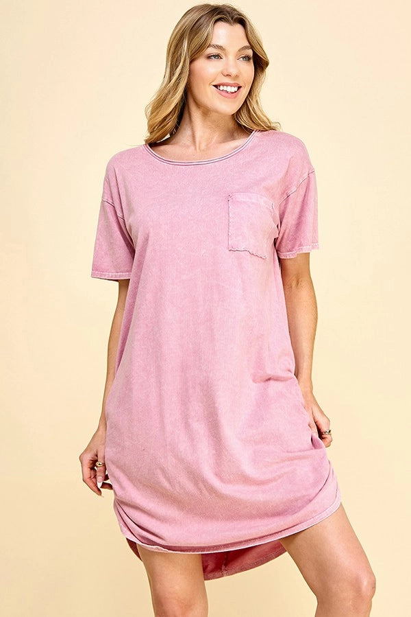 XANDRA MINERAL WASHED T SHIRT DRESS | PINK