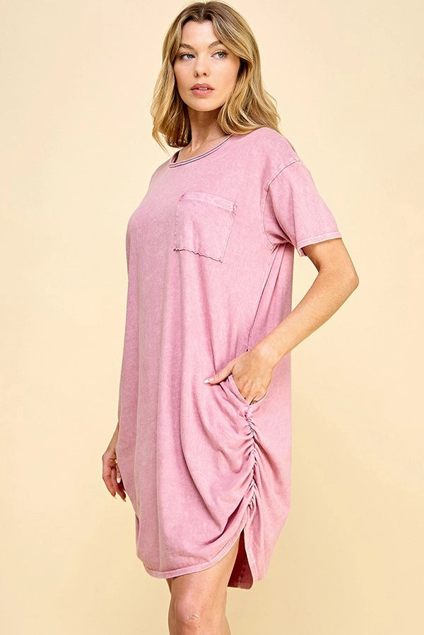 XANDRA MINERAL WASHED T SHIRT DRESS | PINK