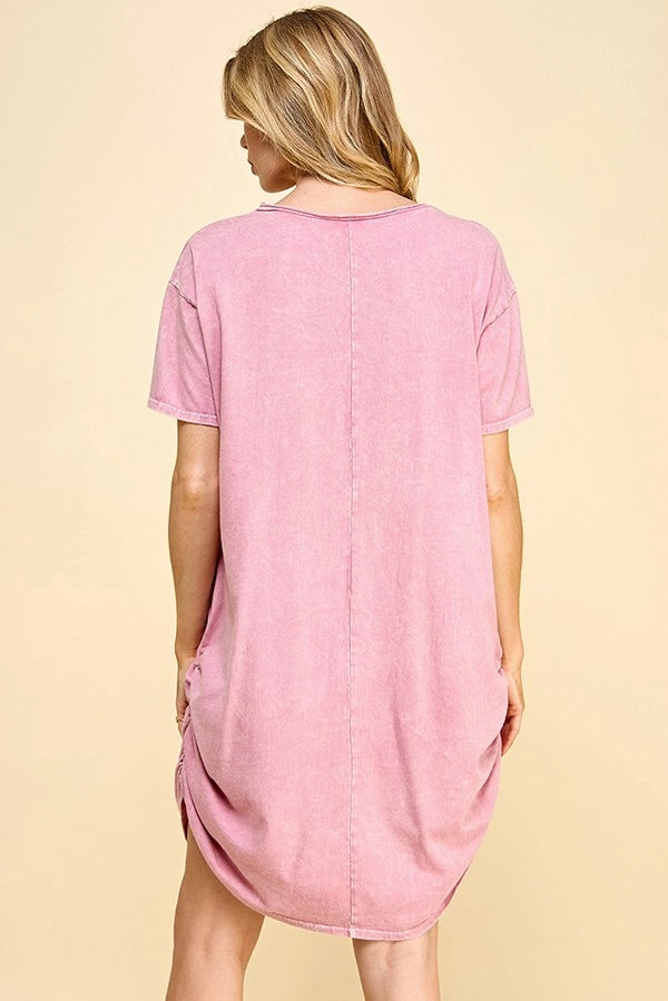 XANDRA MINERAL WASHED T SHIRT DRESS | PINK