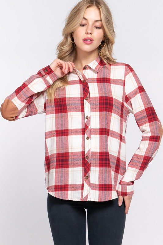 CALEB BUTTON FRONT PLAID SHIRT | RED/IVORY