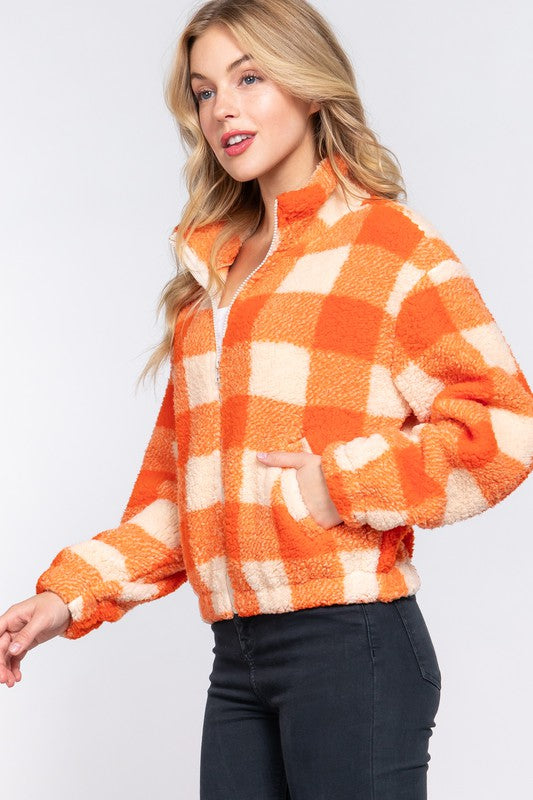 RIELLY ARGYLE PRINT SHERPA JACKET | ORANGE