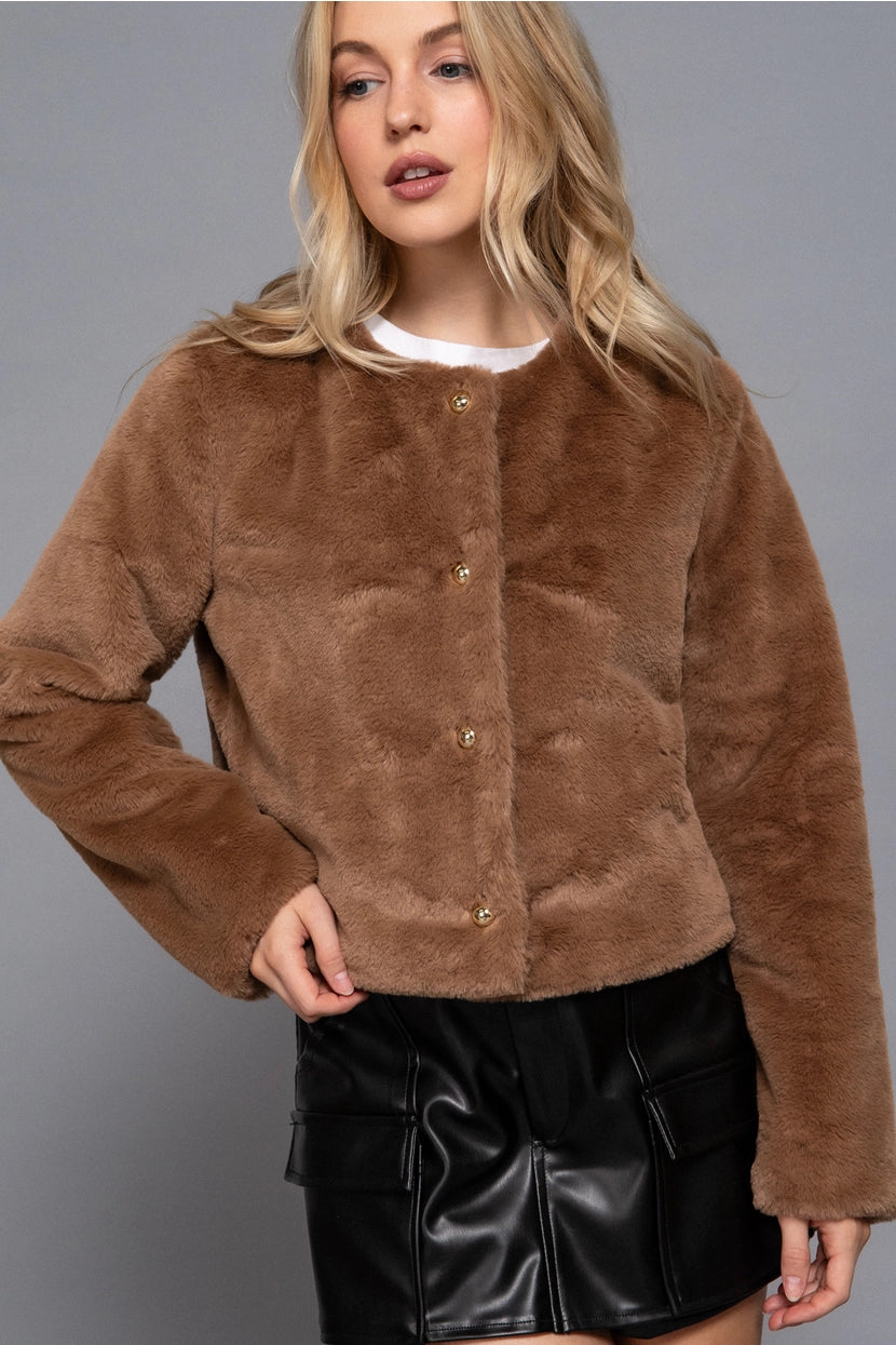 NATTIE FAUX FUR COAT | MOCHA