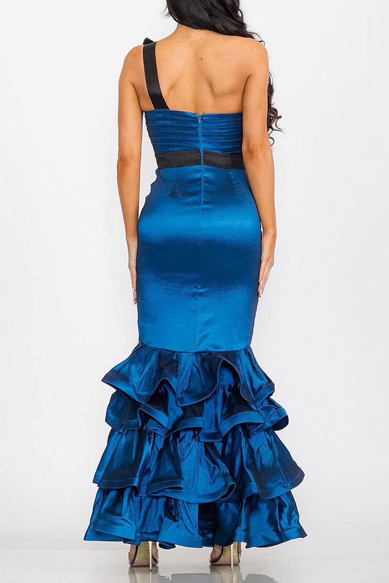 DELVINE RUFFLE HEM GOWN