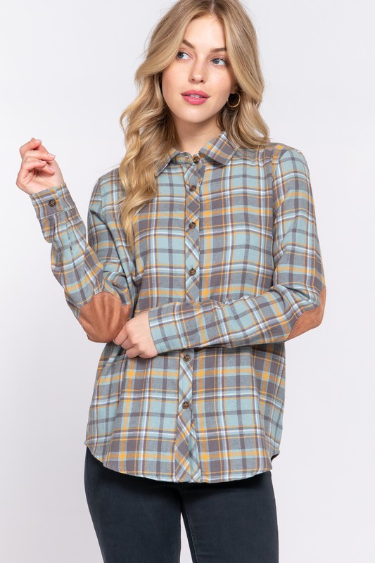 CALEB BUTTON FRONT PLAID SHIRT | SAGE