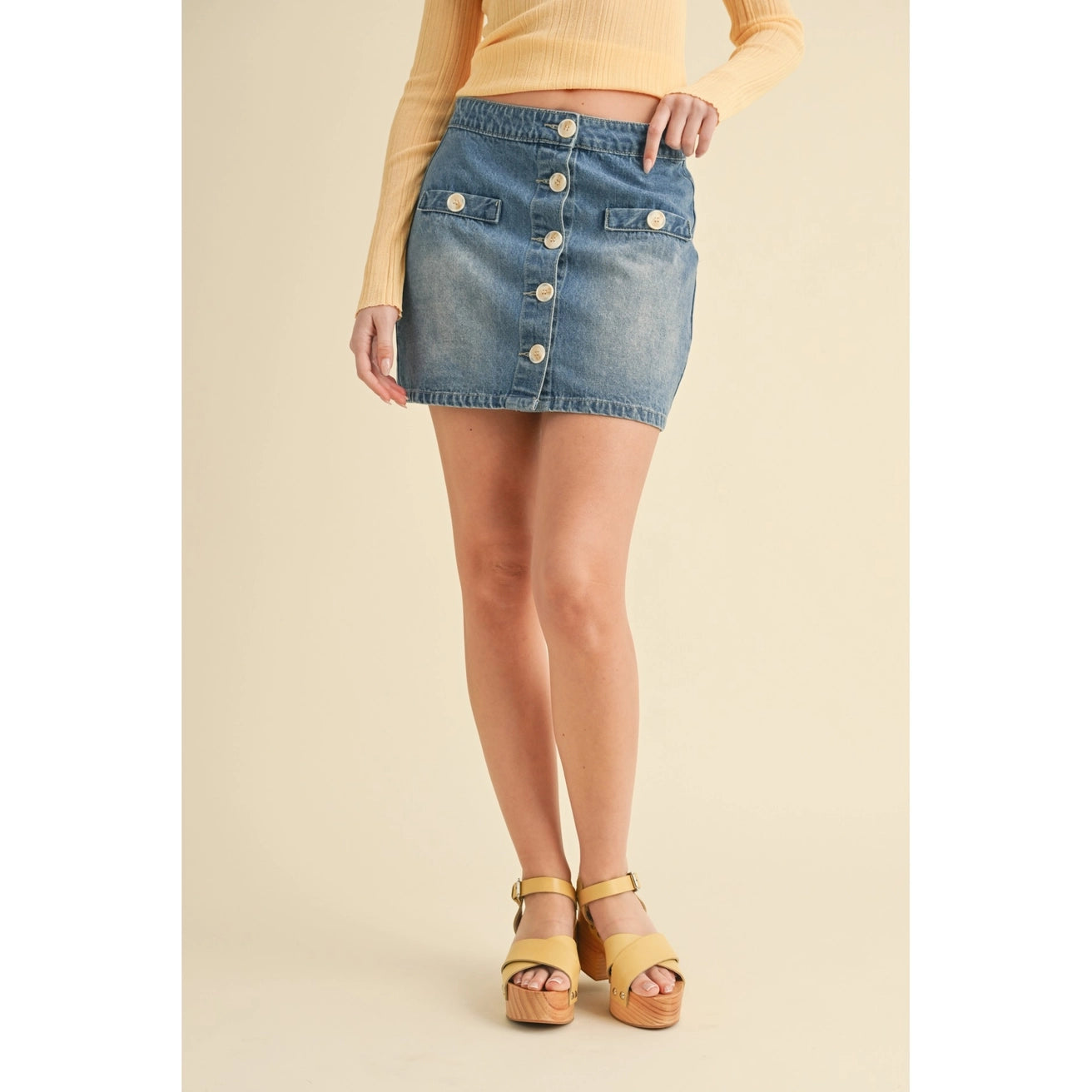 SYDELLE BUTTON FRONT DENIM MINI SKIRT