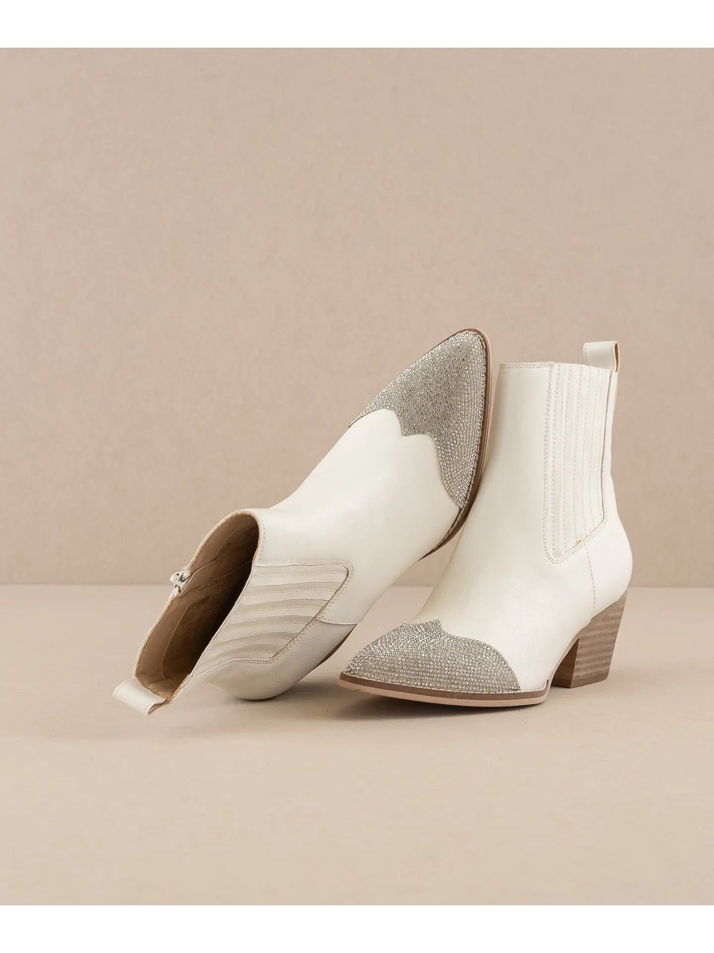 The Zuri White | Western Bootie with Rhinestone Toe