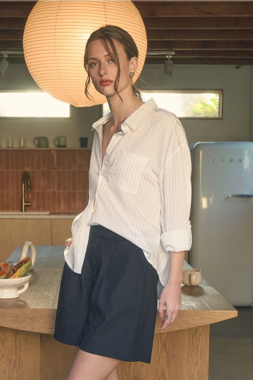 JORDYN PINSTRIPE COLLARED LONG SLEEVE SHIRT