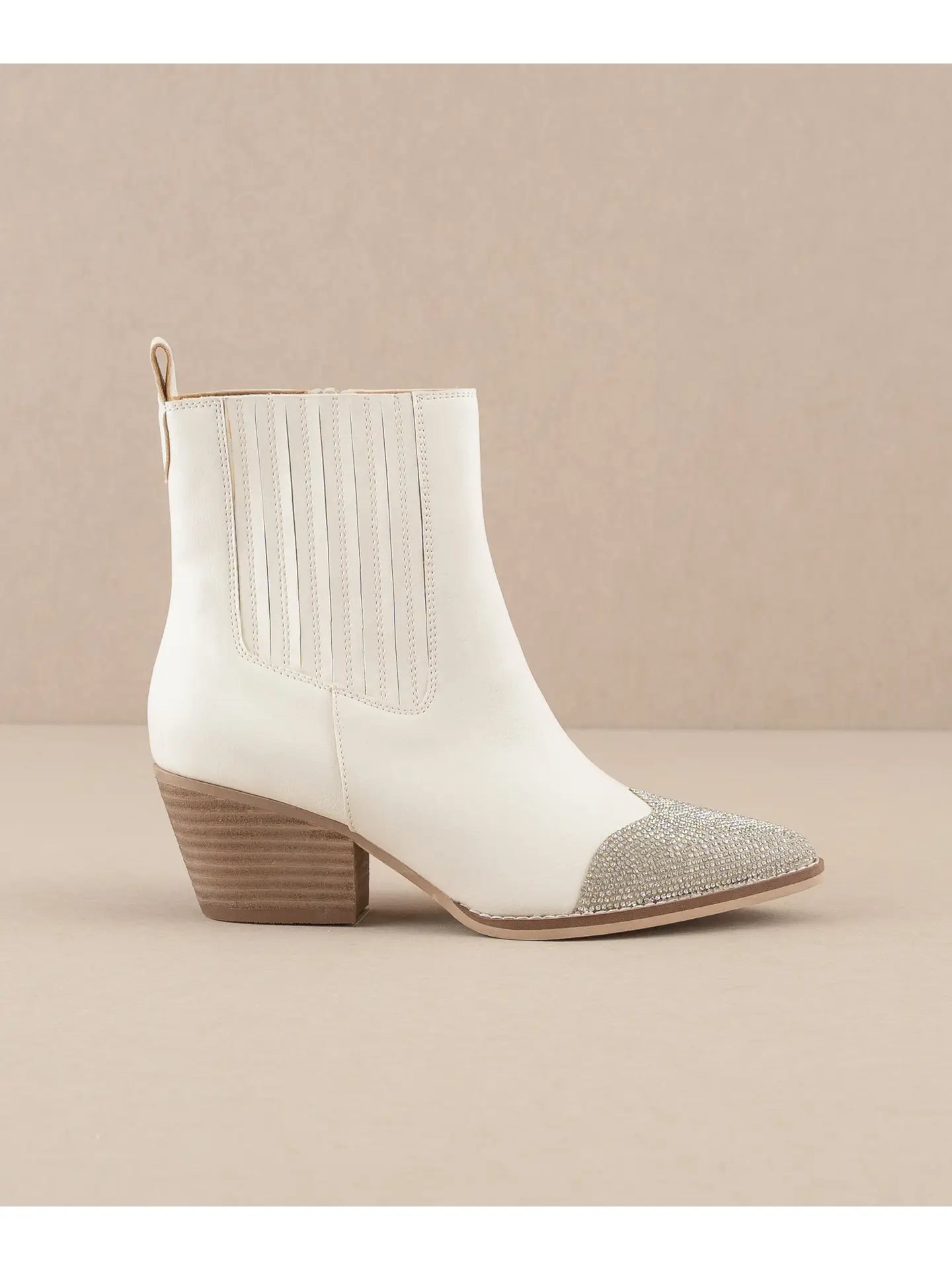 The Zuri White | Western Bootie with Rhinestone Toe