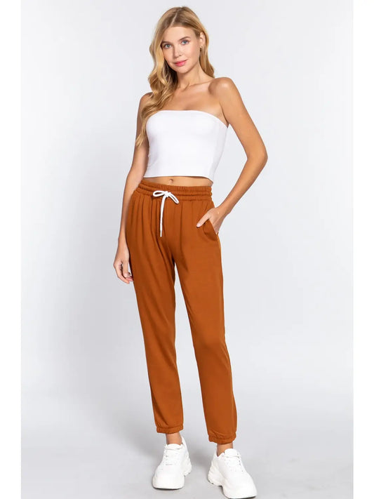 DINA FLEECE LINED JOGGING PANTS | RUST