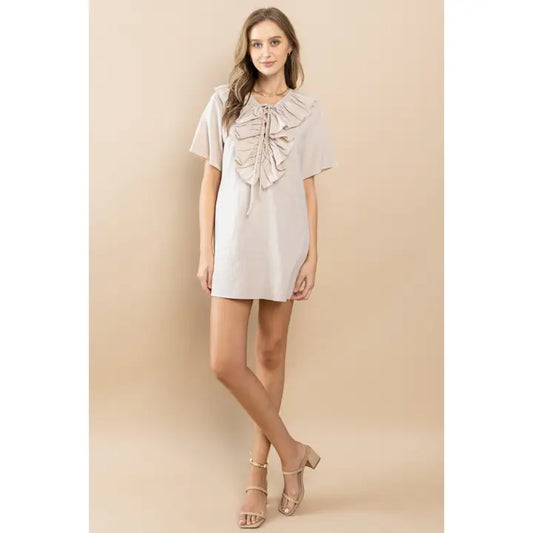 SILVA RUFFLE NECK MINI DRESS