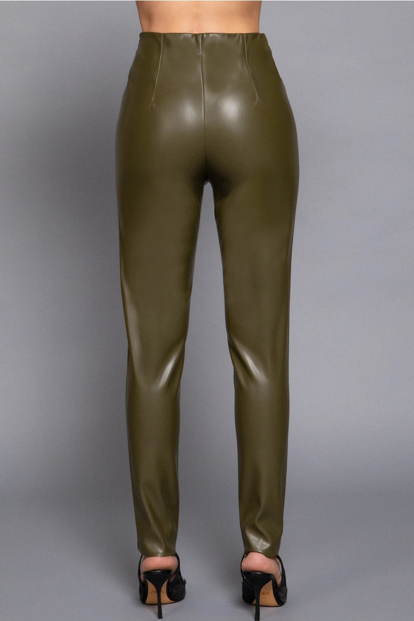 FINNEGAN SIDE ZIPPER FAUX LEATHER PANTS | OLIVE