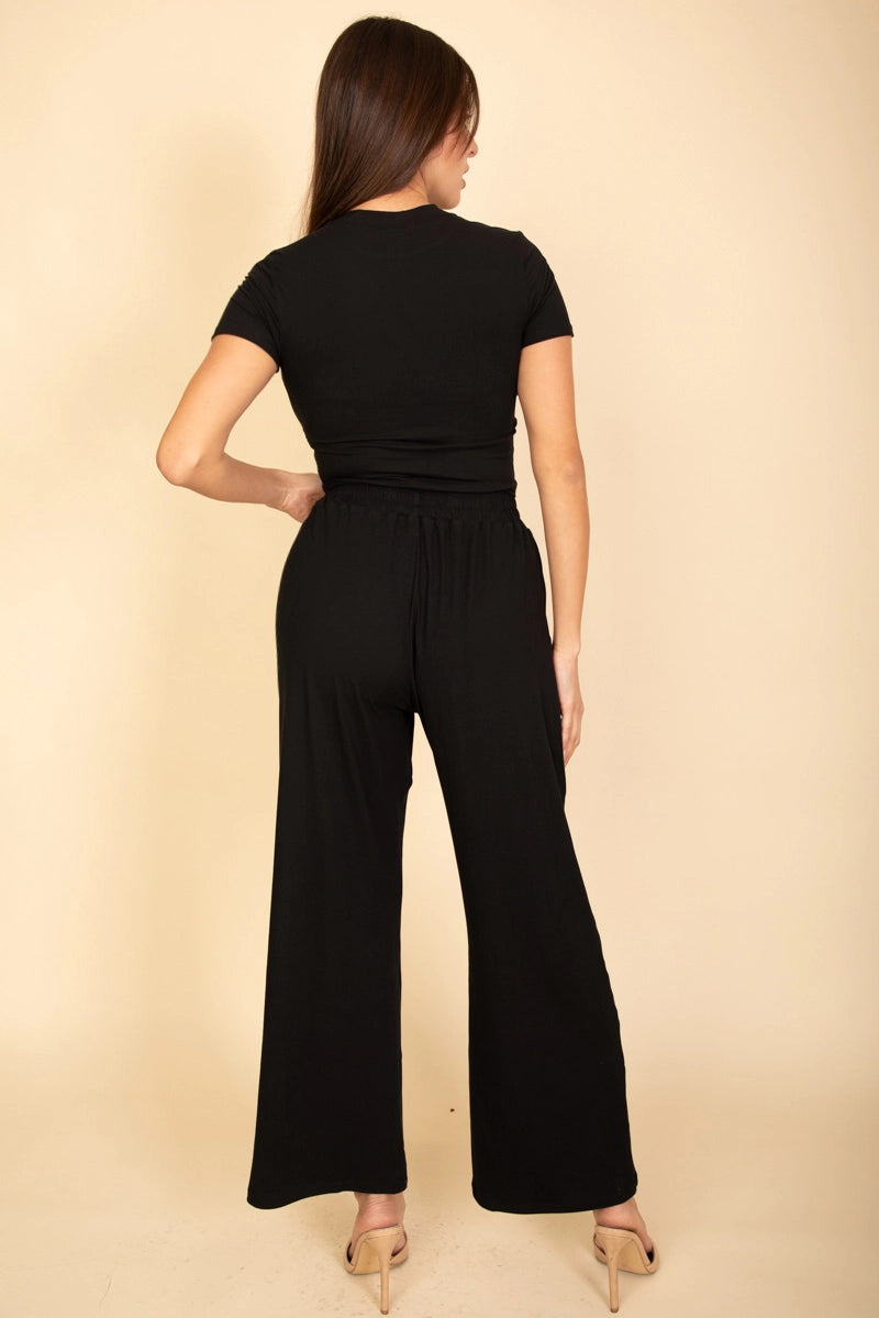 ANGIE FITTED TOP AND WIDE LEG PANTS SET